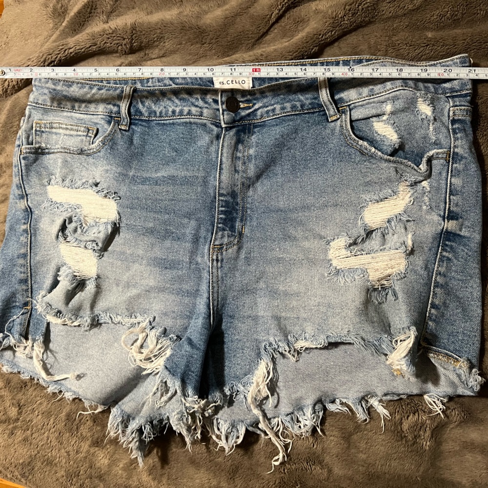Perfect Jean shorts. Size 2x , looks great with a black body suit.